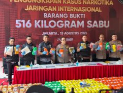 Ditresnarkoba Polda Metro Jaya menangkap 7 tersangka narkoba jenis sabu dengan barang bukti 516 kilogram