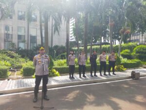 Kapolsek Metro Menteng Pimpin Apel Pengamanan Antisipasi Unras Solidaritas Palestina dan Yaman di Kantor PBB