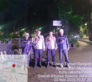 Patko 1042 Sigap Strongpoint Amankan Taman Suropati, Polri Hadir Jaga Menteng di Malam Hari