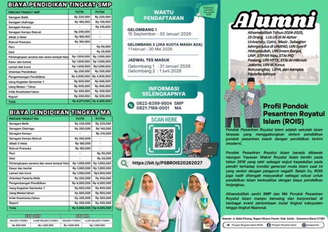 
					Pondok Pesantren Royatul Islam (ROIS) Solok, Cetak Generasi Qur’ani dan Berprestasi hingga ke Al-Azhar Mesir