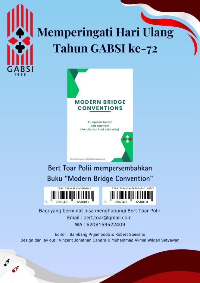 
					Maestro Bridge Indonesia Bert Toar Polii Luncurkan Buku “Modern Bridge Convention”