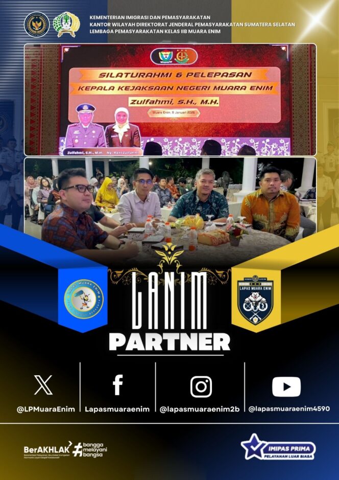 
					Lapas Muara Enim Hadiri Silaturahmi & Pelepasan Kepala Kejaksaan Negeri Muara Enim di Balai Agung Serasan Sekundang