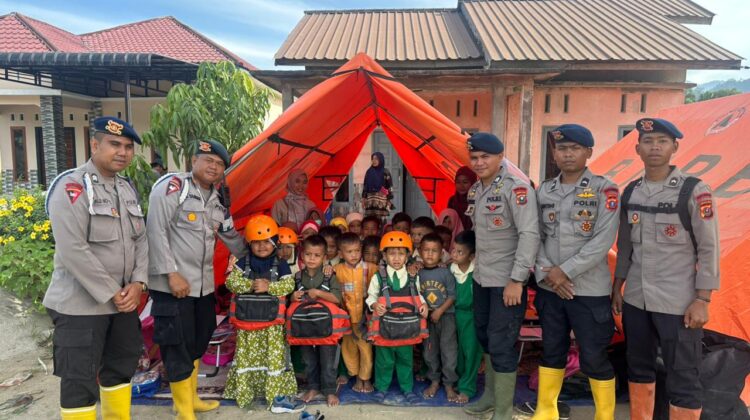 Brimob Polda Sumut Gelar Edukasi dan Trauma Healing untuk Anak TK Terdampak Bencana di Tapanuli Selatan