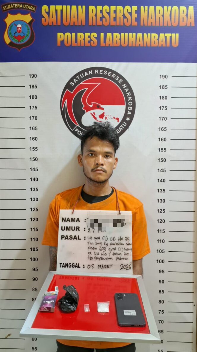 
					Satres Narkoba Polres Labuhanbatu Amankan Terduga Pelaku Narkotika Jenis Sabu di Rantau Utara