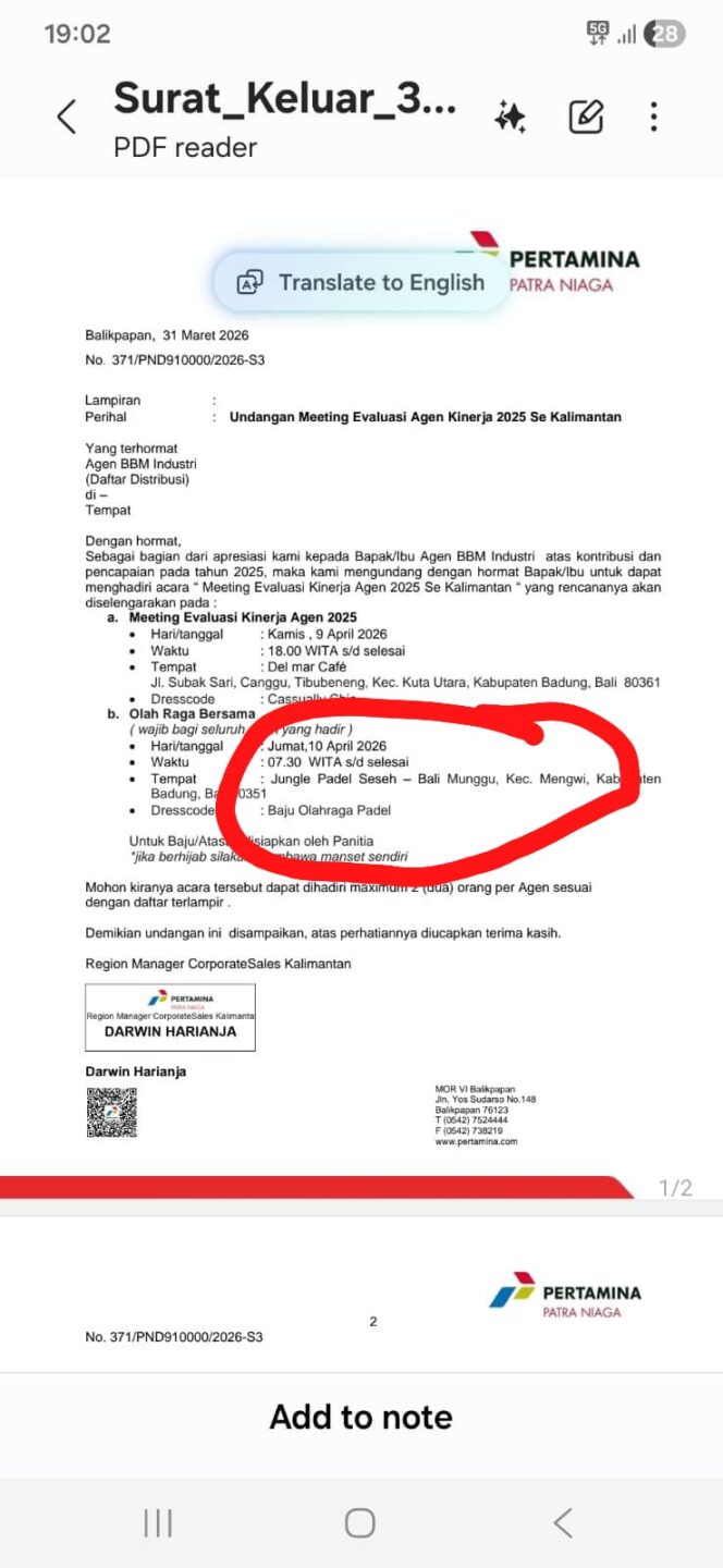 
					Abaikan Instruksi Efisiensi dan Simpati Terhadap Rakyat dari Menteri, Patra Niaga Hamburkan Anggaran Untuk Acara Mewah dan Main Padel di Bali