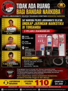 Polres Labuhanbatu Selatan tegaskan tidak ada ruang bagi bandar narkoba,  Tiga Pelaku Diamankan