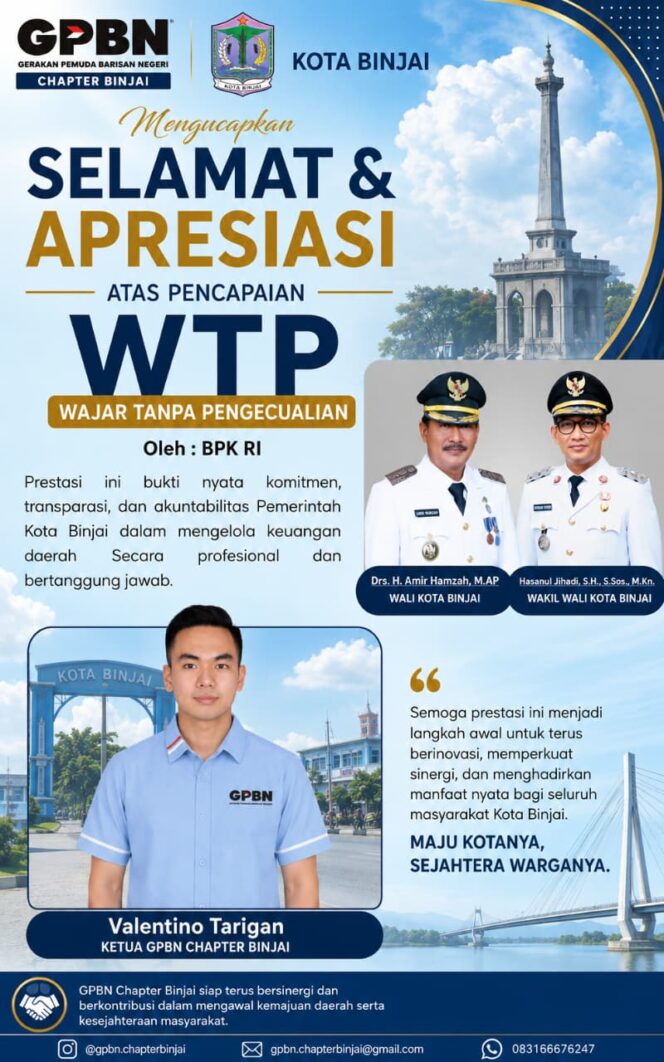 
					GPBN Chapter Binjai Berikan Apresiasi atas Raihan Opini WTP Pemerintah Kota Binjai