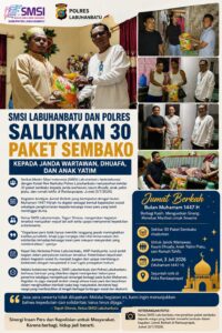 Peduli Kepada Masyarakat, SMSI Labuhanbatu Dan Polres Salurkan 30 Paket Sembako Kepada Janda Wartawan, Dhuafa Dan Anak Yatim