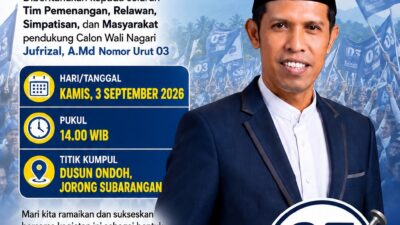 Kampanye Akbar, Jufrizal.A.Md Nomor Urut 03 Ajak Warga Paninggahan Ikuti Arak-arakan