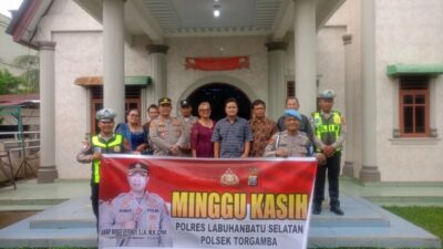 Minggu Kasih di Cikampak, Polsek Torgamba Ajak Jemaat Gereja Jaga Kamtibmas dan Lindungi Generasi Muda Dari Narkoba